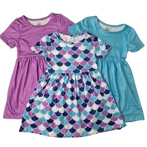 3pc Toddler Twirl Dress Bundle | Mermaid Scale & Solids | Size 1-2Y